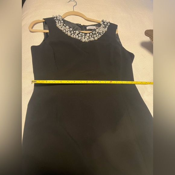 Calvin Klein Faux Pearl Trim Black Sheath Dress Size 12 - Picture 12 of 12
